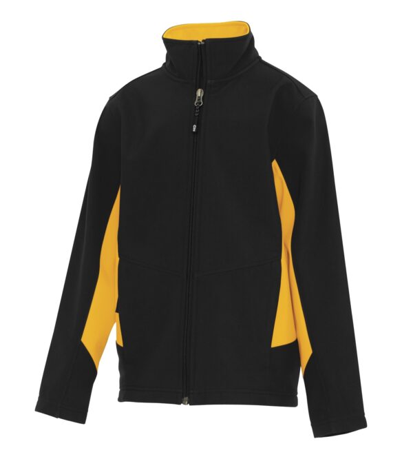 custom printed black yellow jacket coat Y7604 - COAL HARBOUR EVERYDAY COLOUR BLOCK SOFT SHELL YOUTH JACKET