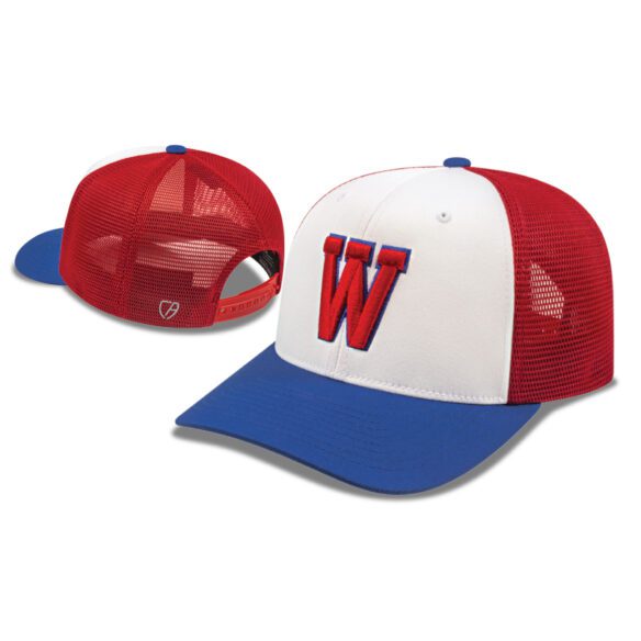 custom printed personalized branded hats I8502 - Premium Line – Flexfit Trucker Mesh Back Cap - product picture with embroidery
