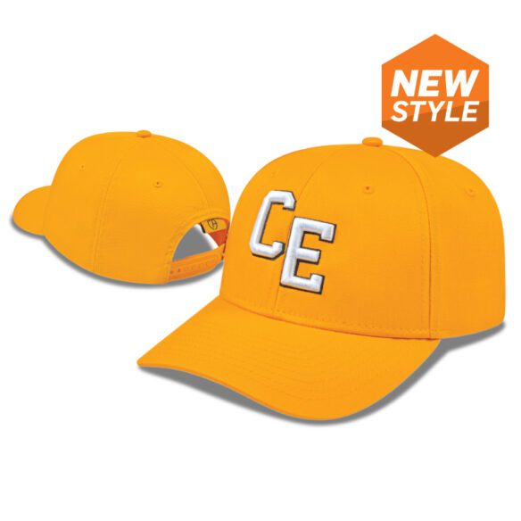 Custom printed personalized branded baseball hat I8505 - Premium Line – Original Poly/Cotton Snap Back Cap - athletic gold new style with CE embroidery- I8505 - Premium Line – Original Poly/Cotton Custom Snap Back Cap