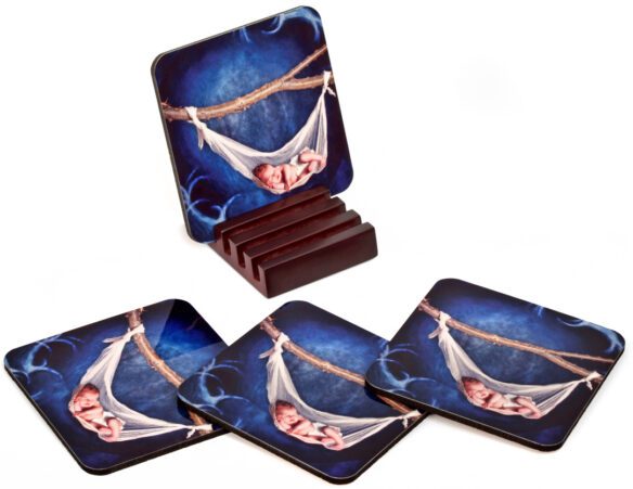 custom printed personalized coasters (4pack) with fashionable holding stand